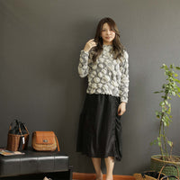 長袖 ドット柄 凹凸感のあるジャガード トップス レディース