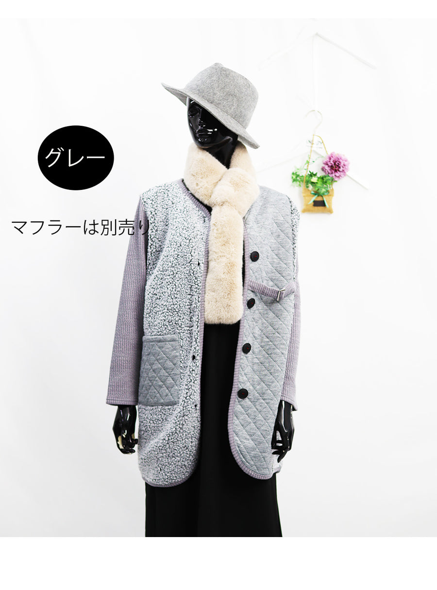 もこもこﾙｰﾌﾟボアキルトニット編みコート